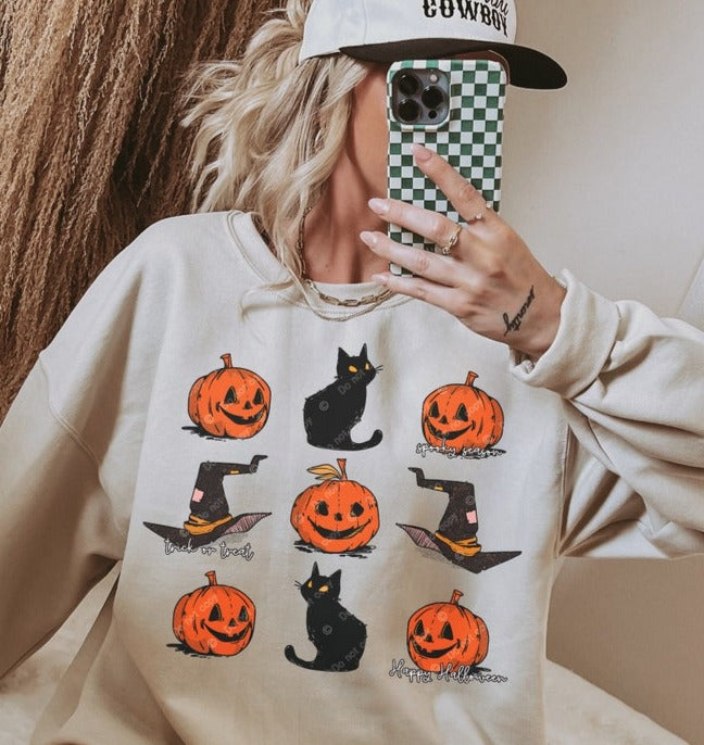 DTF Transfer Fall Halloween Cats Pumpkins Black Hats