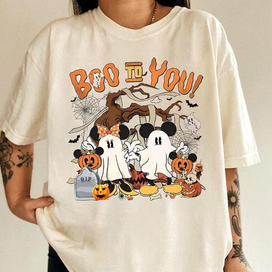 DTF Transfer Boo To You Halloween Ghost Mouse  Pumpkin T-Shirt