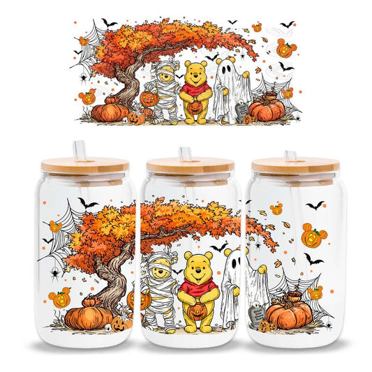 UV-DTF Cup Wrap Stickers | Halloween Winniee the Poohh & Friends Trick or Treat | Spooky Fall Pumpkin Cup Decor