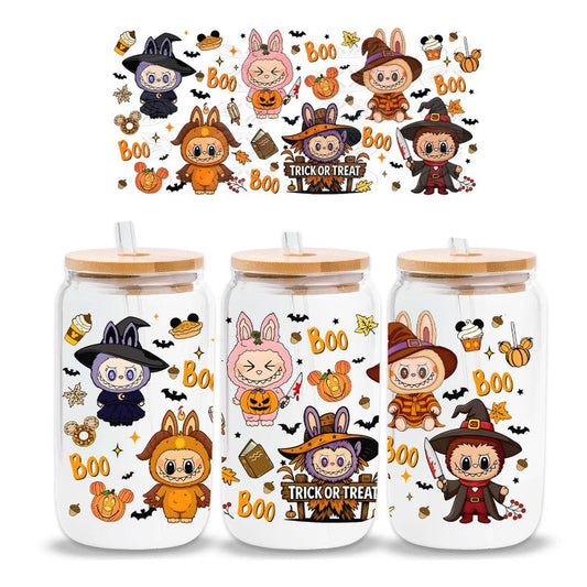 UV-DTF Cup Wrap Stickers | Cute Halloween Chibi Bunnies in Costumes | Trick or Treat Spooky Fall Cup Decor