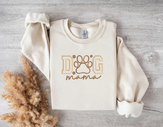 Dog Mama Paw Print Embroidered Crewneck