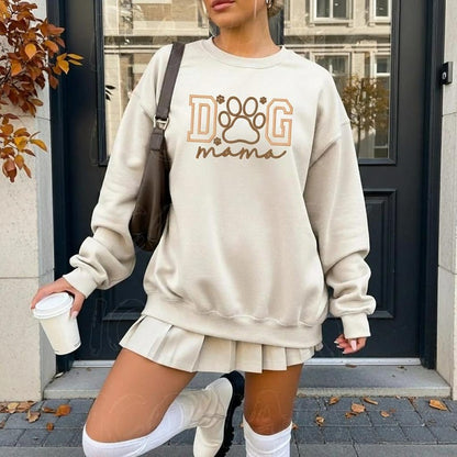Dog Mama Paw Print Embroidered Crewneck