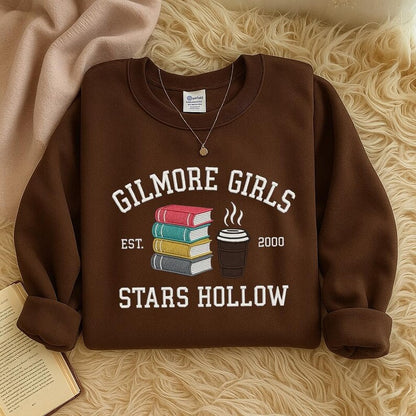 Embroidered Gilmoree Girls Stars Hollow Books & Coffee Sweatshirt Design