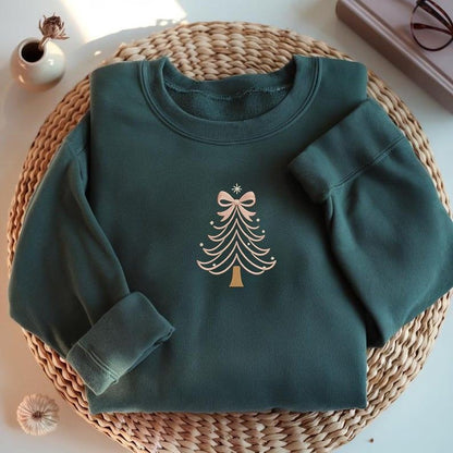 Holiday Tree Embroidered Crewneck Or Hoodie