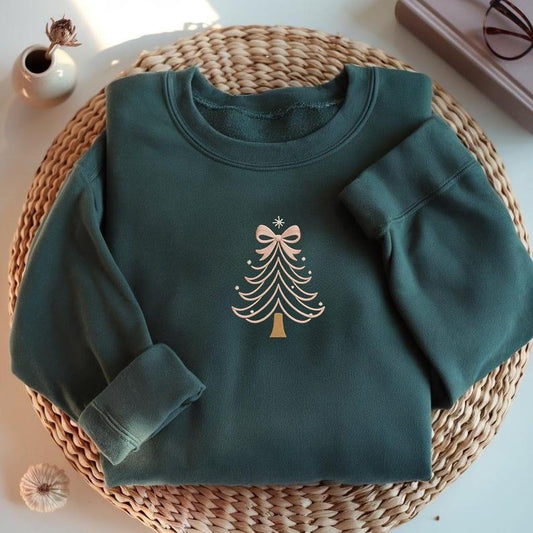 Holiday Tree Embroidered Crewneck Or Hoodie