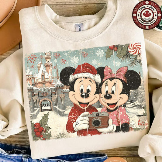 DTF Transfer – Vintage Holiday Castle & Christmas Couple