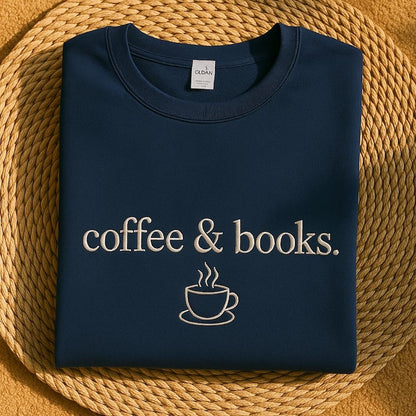 Embroidered Crew Neck – Coffee & Books Minimalist Aesthetic