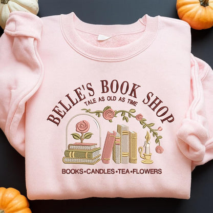 Embroidered Crew Neck – Belle’s Book Shop “Tale as Old as Time