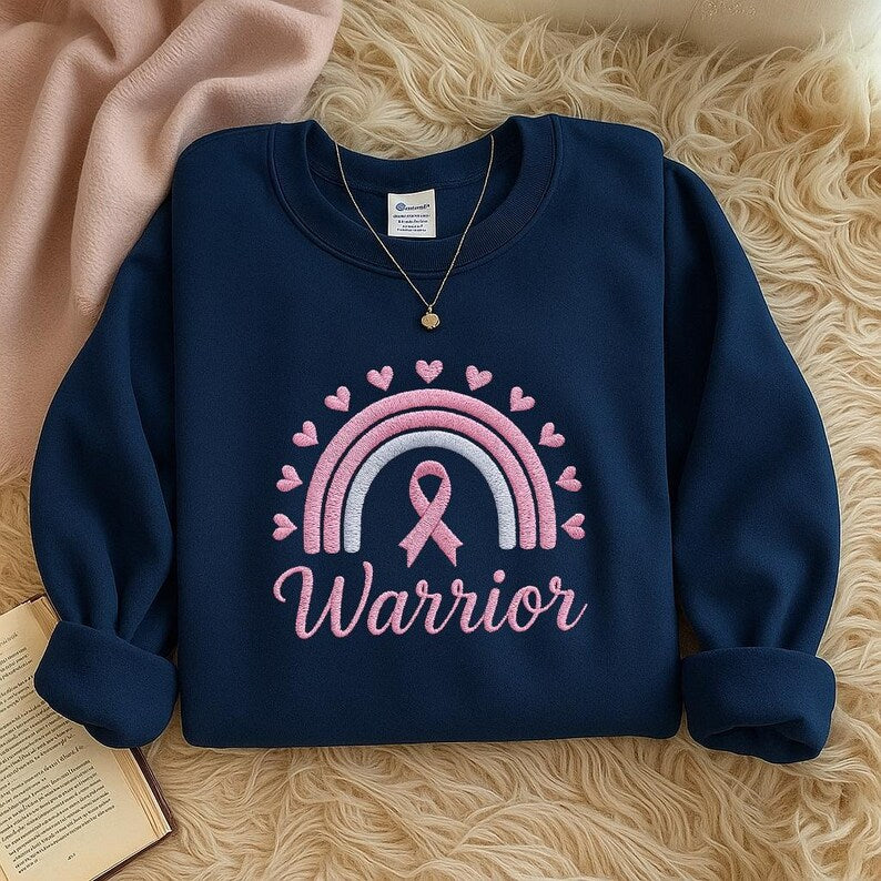 Breast Cancer Awareness Embroidered “Warrior” Sweatshirt