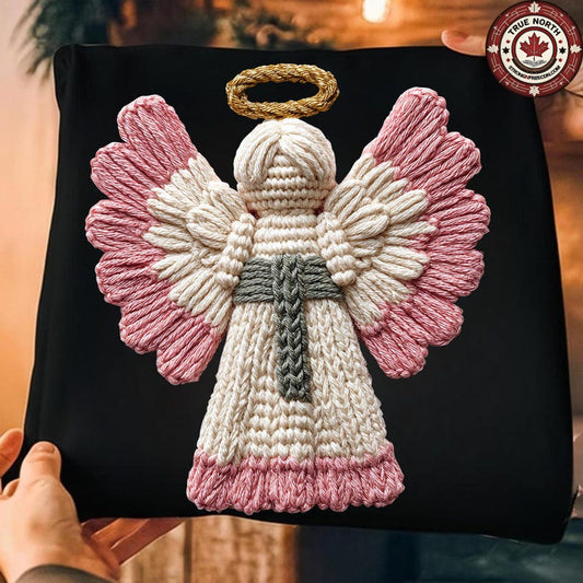 DTF Transfer Wool Effect Christmas Decoration with Pink Wings & Golden Halo