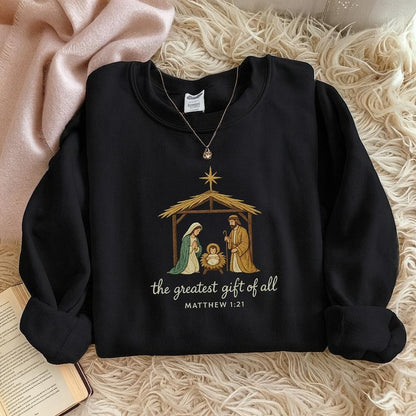 Embroidered Crewneck The Greatest Gift of All Nativity