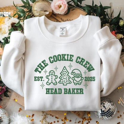 Embroidered Crew Neck  Cookie Crew Head Baker Christmas