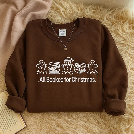 Embroidered Crew Neck All Booked for Christmas Gingerbread & Books