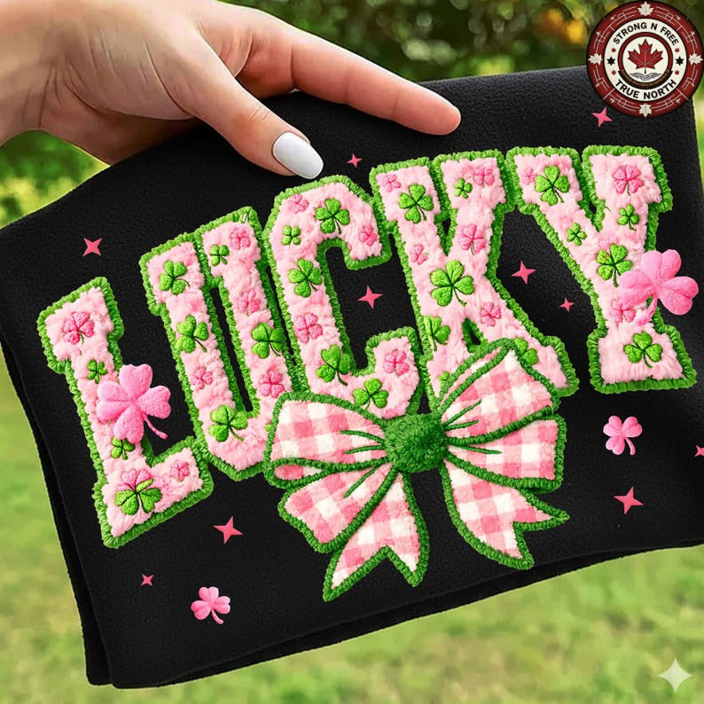 DTF Transfer Lucky St. Patrick’s Day Clover Bow Chenille Patch Style