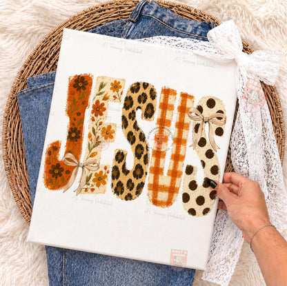 Jesus autumn patterned-letter DTF transfer design preview