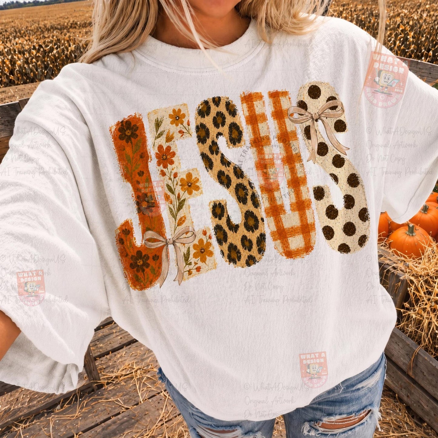 Jesus fall patterned-letter DTF transfer lifestyle mockup