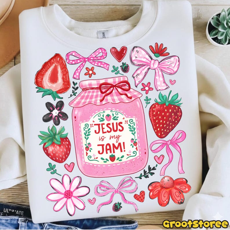 Jesus Is My Jam Christian DTF artwork shown on a sweatshirt