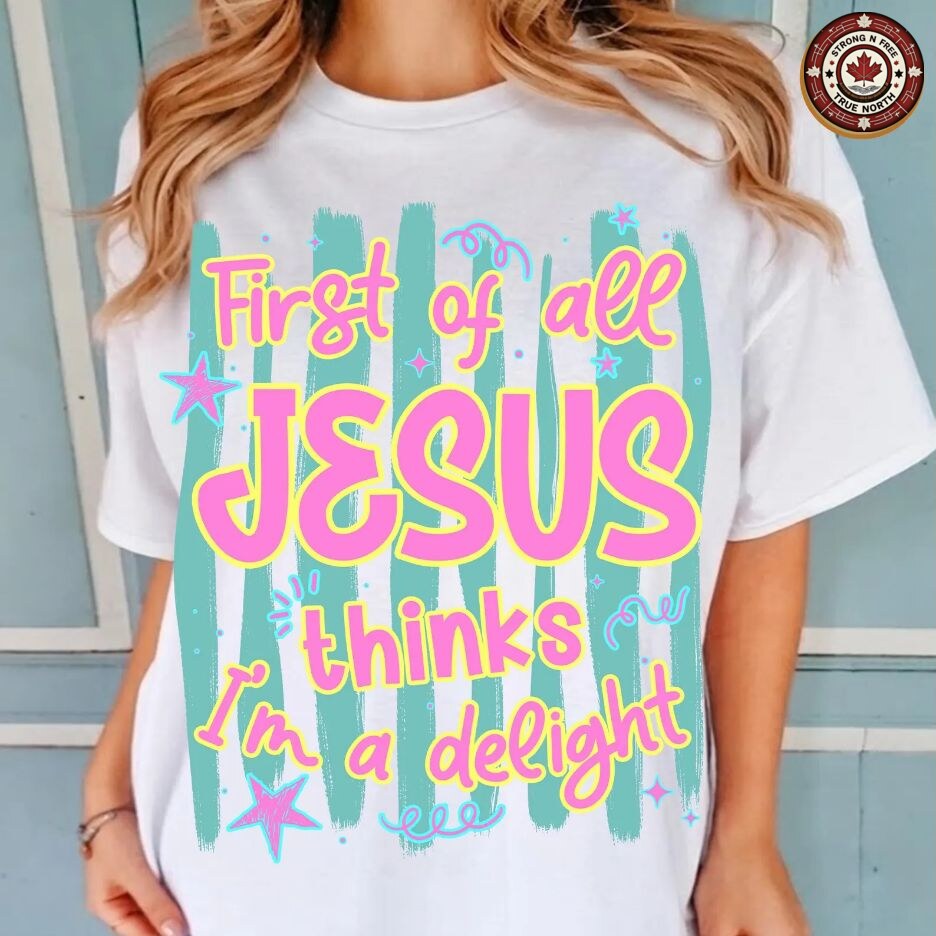 Funny Christian Jesus DTF transfer on white T-shirt mockup