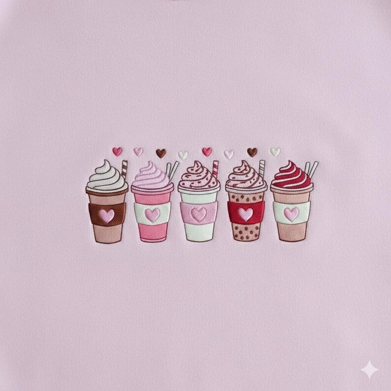 Embroidered Valentine Coffee Cup Crewneck
