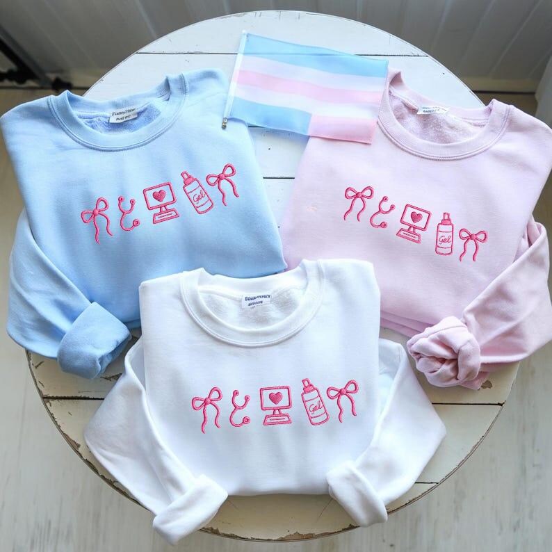 Embroidered Sonographer Crewneck – Cute Pink Ultrasound Icons