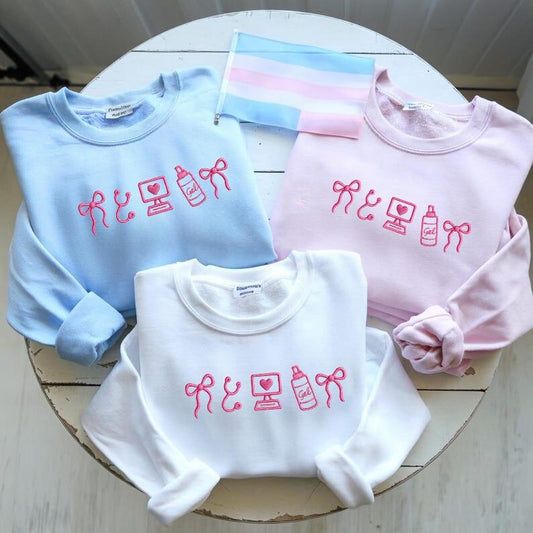 Embroidered Sonographer Crewneck – Cute Pink Ultrasound Icons