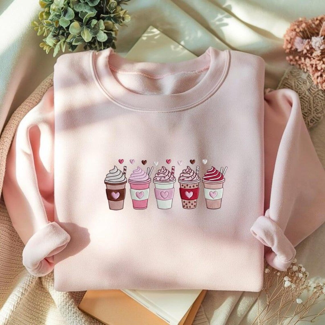 Embroidered Valentine Coffee Cup Crewneck