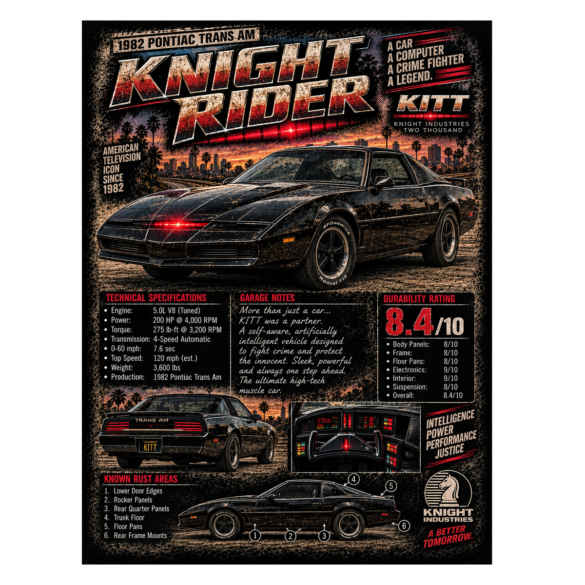 Knight Rider KITT - Vintage Magazine Cover - Inset Version - printed halftone garment - Prints best on darks