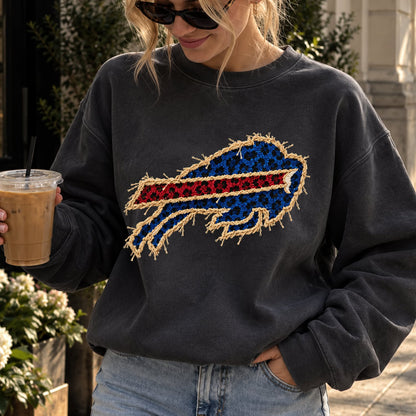 Design 25 – Bills leopard faux chenille look DTF transfer; garment shown for display only