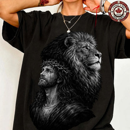 Lion of Judah and Jesus Christian DTF transfer design by Strong N Free Canada
