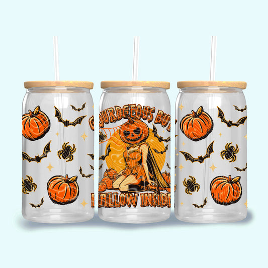 UV DTF Cup Wrap – Gourdeous But Hollow Inside Halloween Pin-Up Design