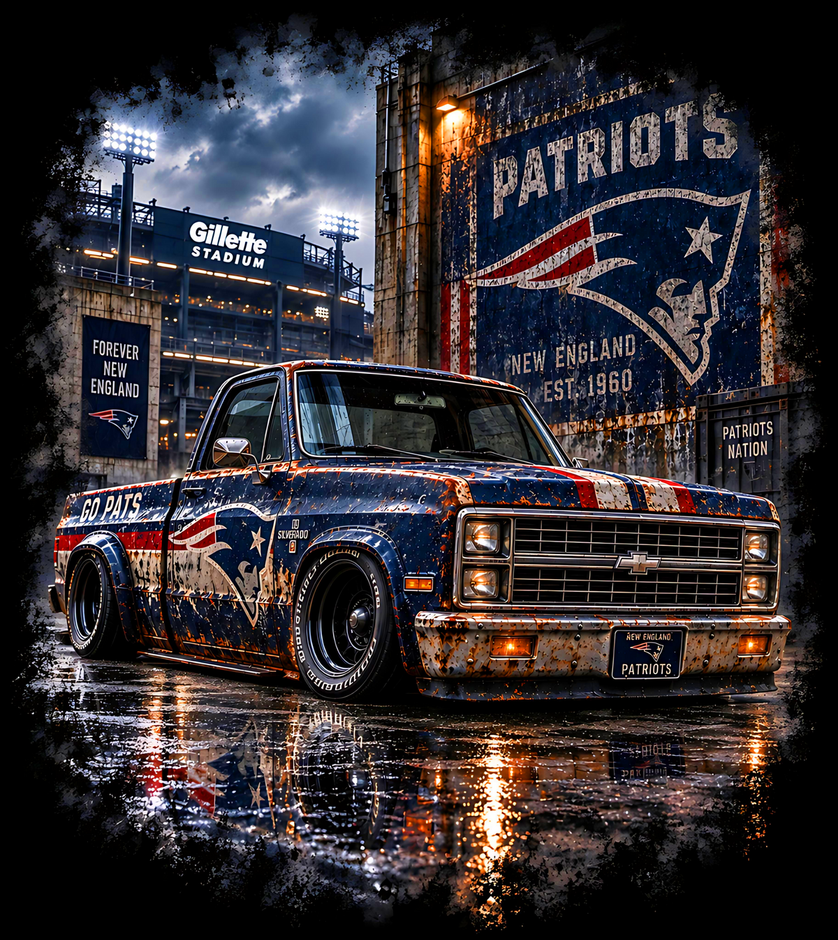 DTF Transfer Halftone - New England Patriots Chevrolet C10 Square Body Pickup Truck