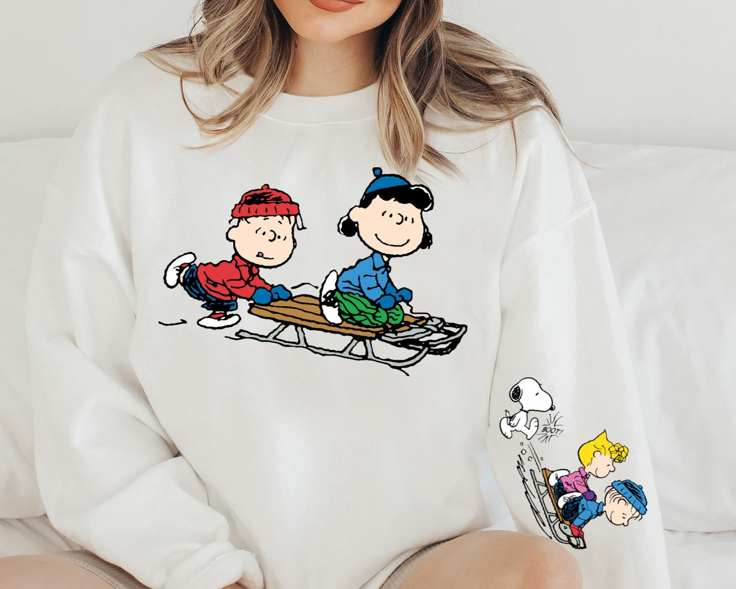 DTF Transfer Christmas  Peanuts Sledding Sleeve Print