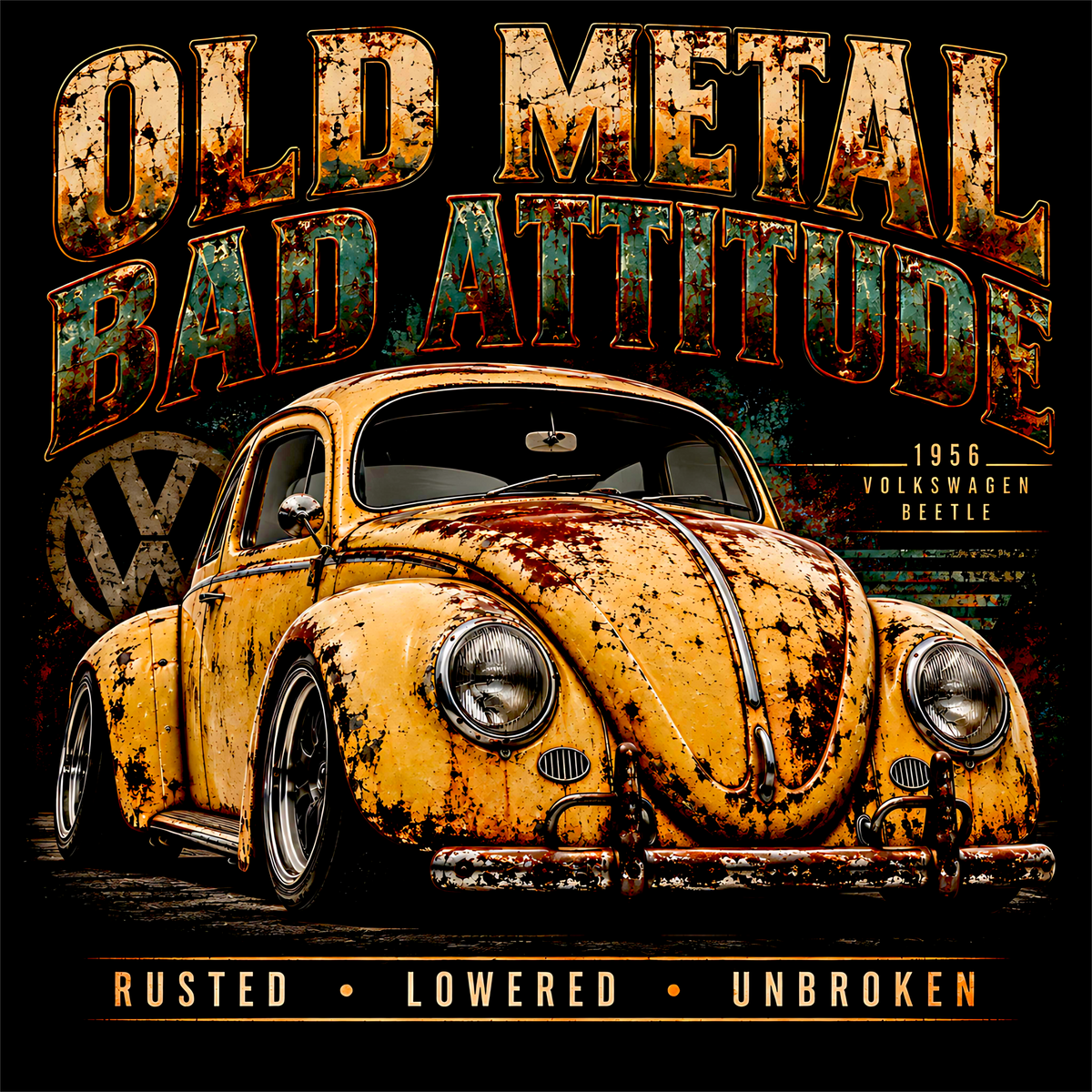 DTF Transfer Halftone - Old Metal Bad Attitude 1956 Volkswagen Beetle
