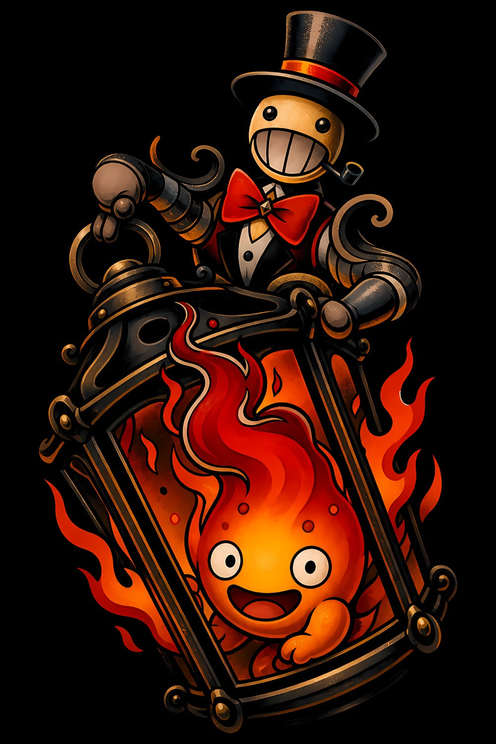 Fire Spirit Lantern old school tattoo halftone DTF transfer artwork