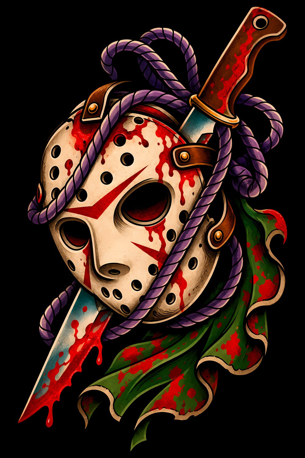 Hockey Mask and Knife old school tattoo halftone DTF transfer artwork