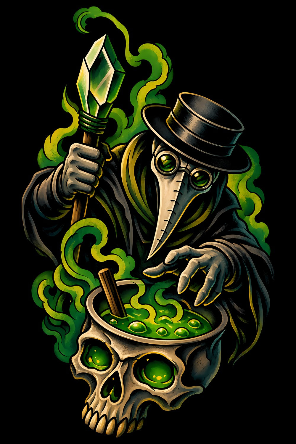 Plague Doctor Potion old school tattoo halftone DTF transfer artwork
