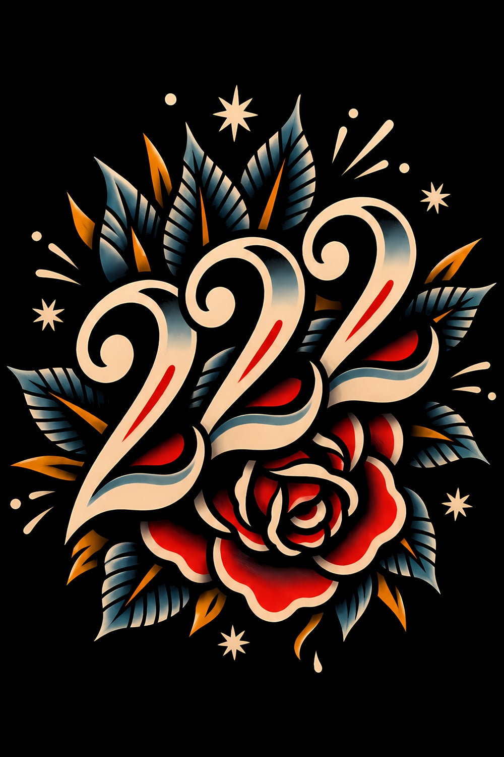 222 Roses old school tattoo halftone DTF transfer artwork