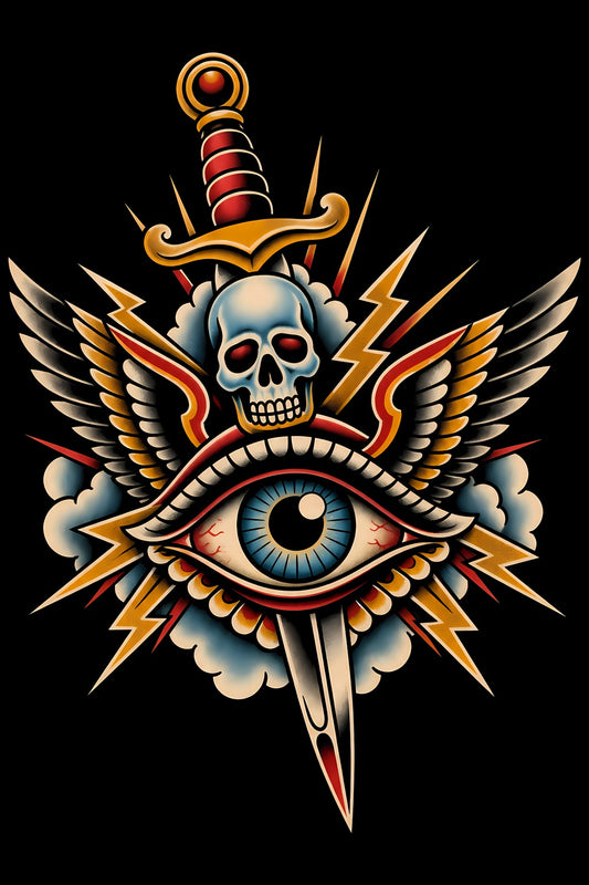 All-Seeing Eye and Dagger old school tattoo halftone DTF transfer artwork