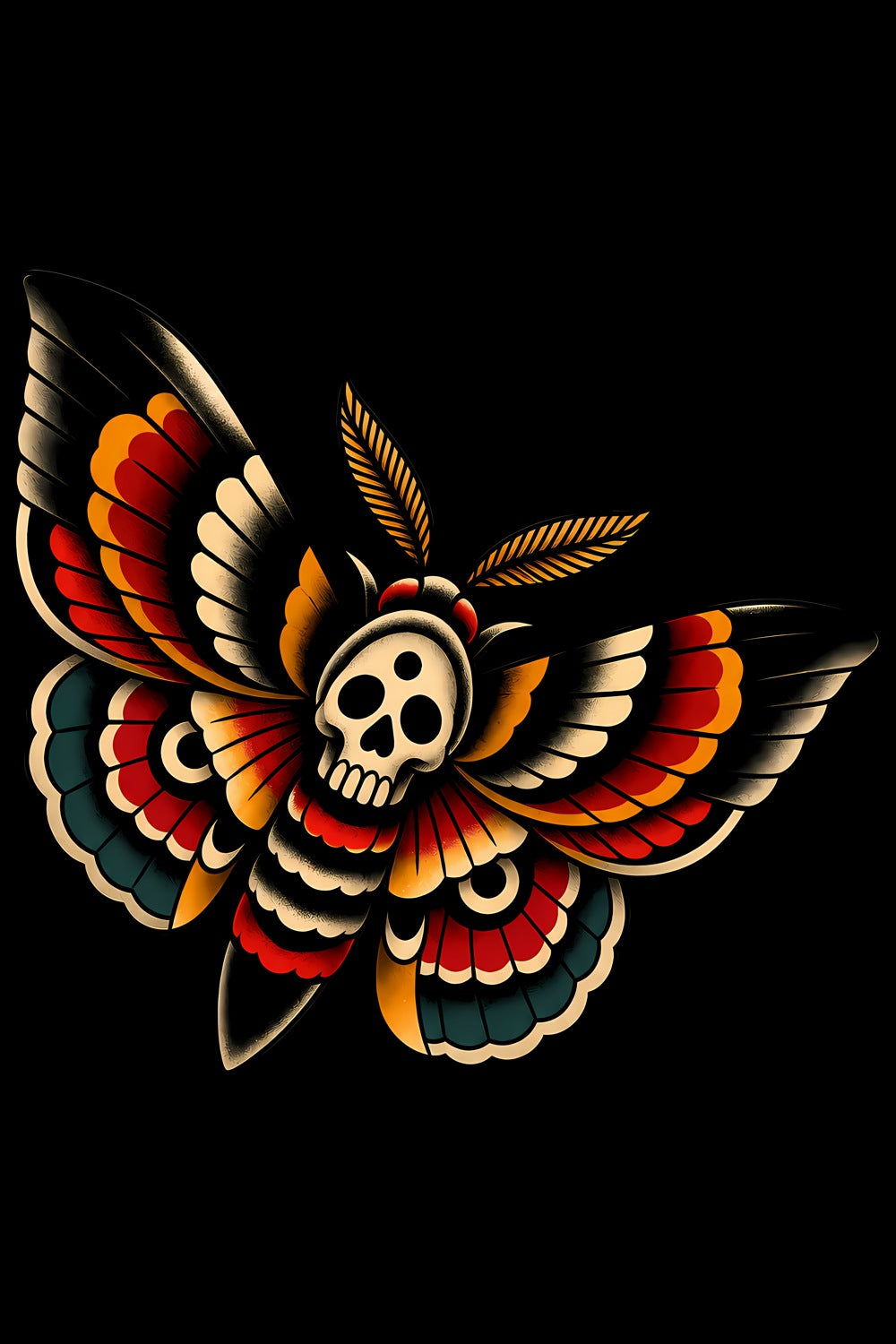 Death's Head Moth old school tattoo halftone DTF transfer artwork