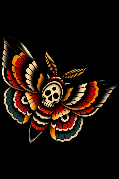 Death's Head Moth old school tattoo halftone DTF transfer artwork