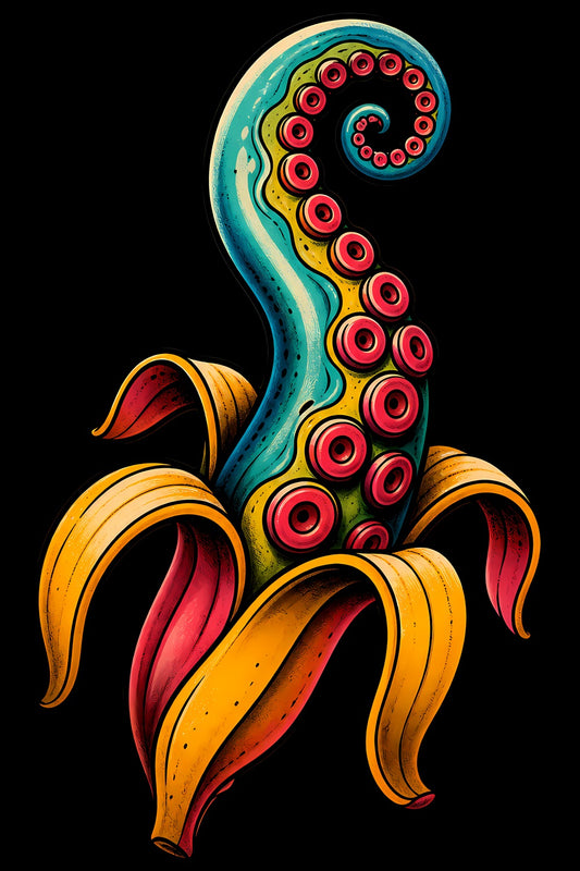 Banana Octopus Tentacle old school tattoo halftone DTF transfer artwork