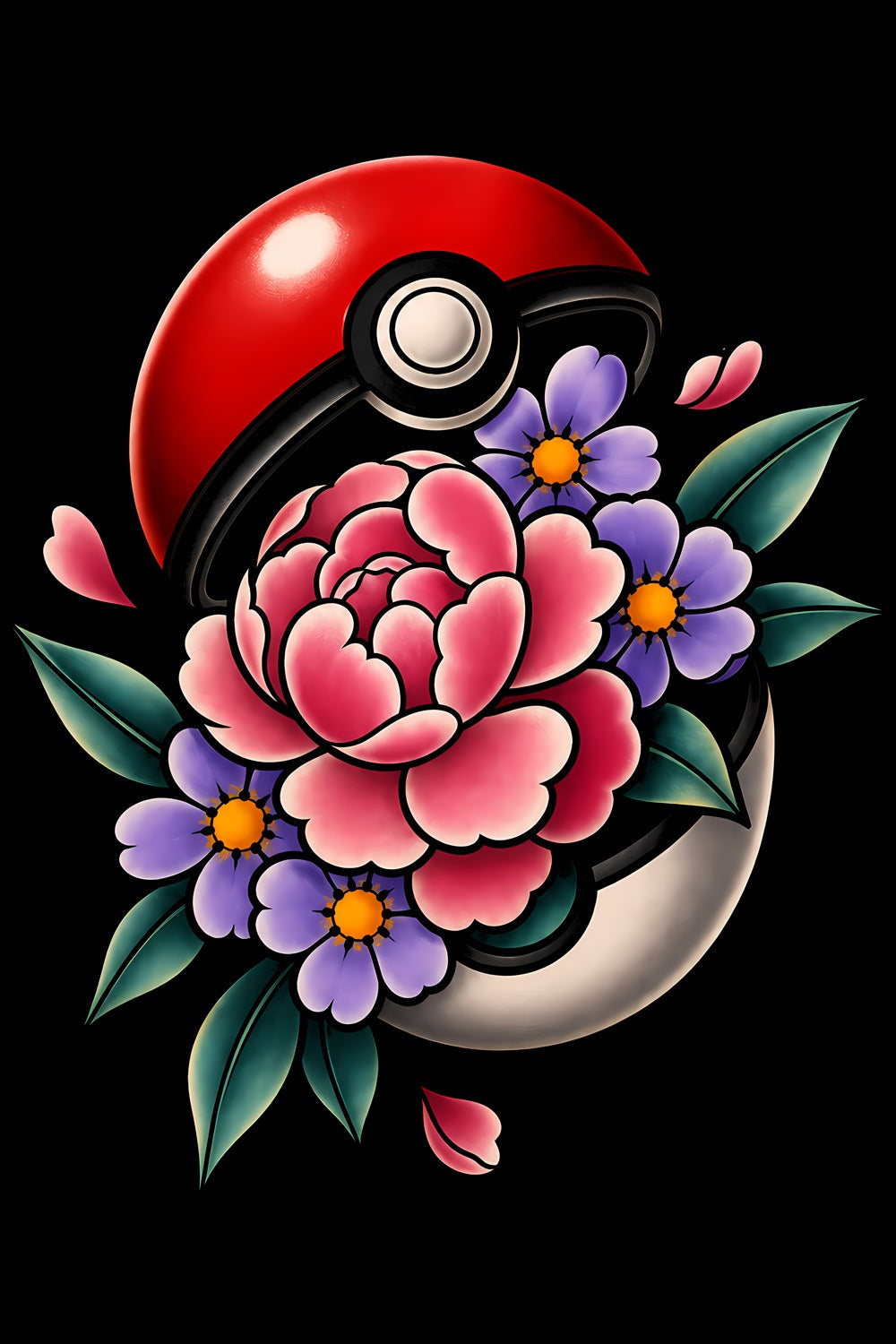 Floral Red and White Capsule old school tattoo halftone DTF transfer artwork