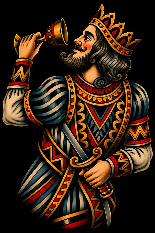 Drinking King old school tattoo halftone DTF transfer artwork
