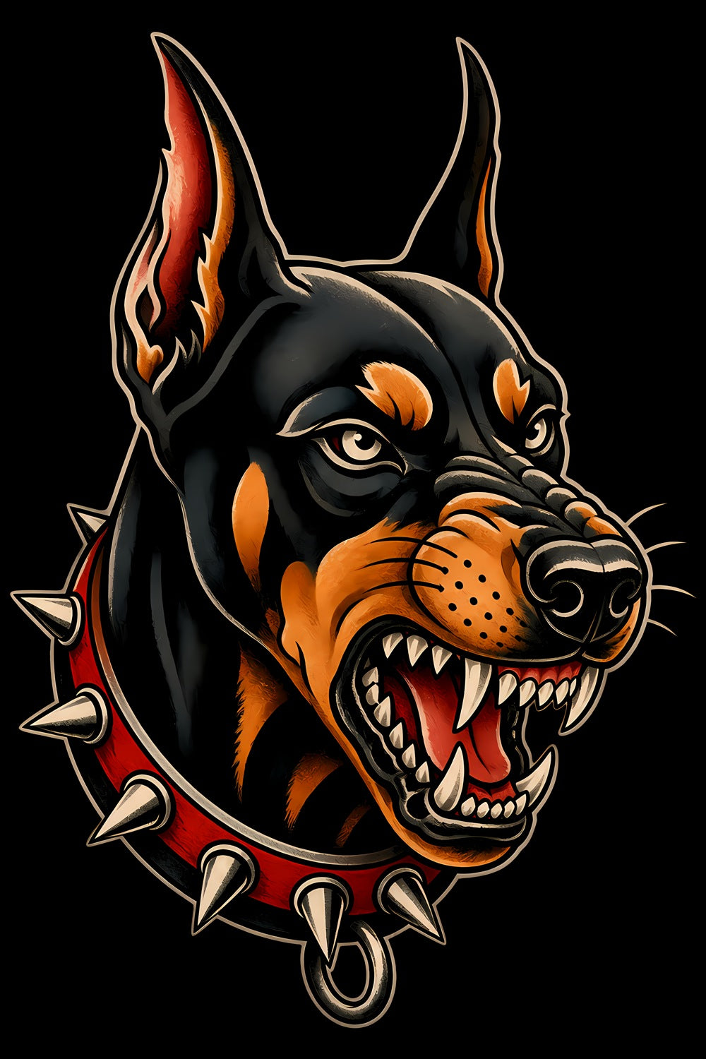 Snarling Doberman old school tattoo halftone DTF transfer artwork