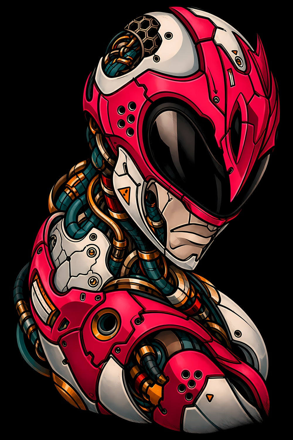 Pink Cyborg Ranger old school tattoo halftone DTF transfer artwork