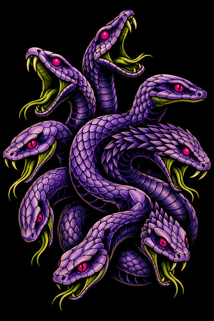 Purple Hydra Serpents old school tattoo halftone DTF transfer artwork