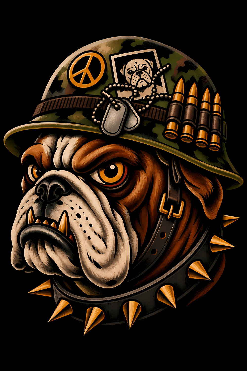 Bulldog in Army Helmet old school tattoo halftone DTF transfer artwork