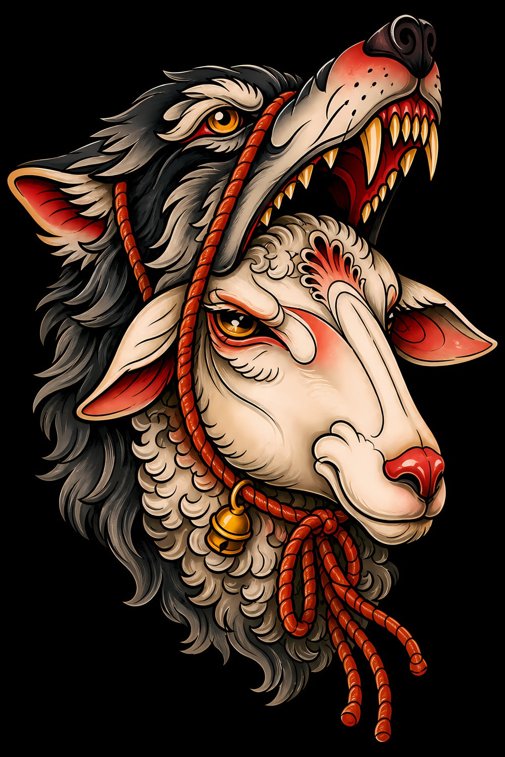 Sheep in Wolf's Clothing old school tattoo halftone DTF transfer artwork
