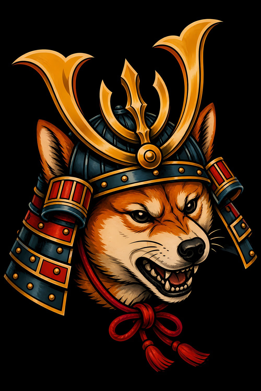 Samurai Shiba Inu old school tattoo halftone DTF transfer artwork