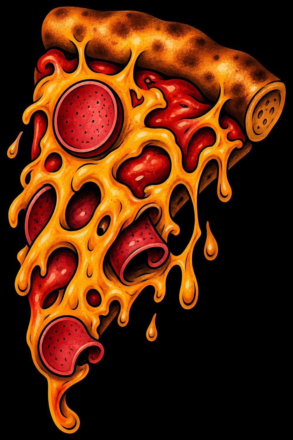 Melting Pizza Slice old school tattoo halftone DTF transfer artwork